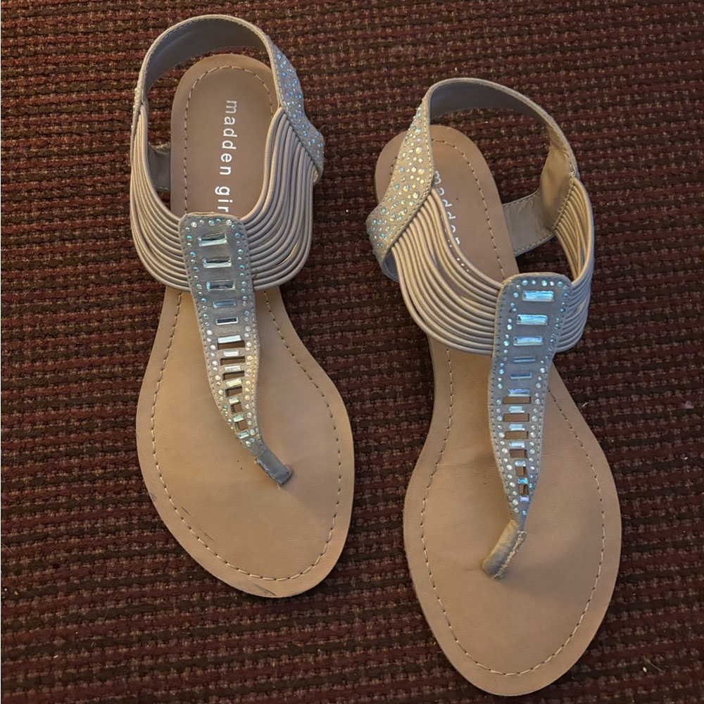 Madden Girl Nude Jeweled T-Strap Sandals